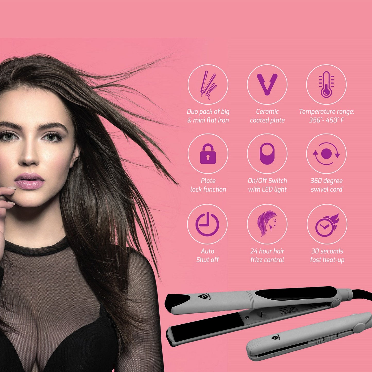 Professional Salon Quality Flat Iron Hair Straightener With A Free Travel Straightener