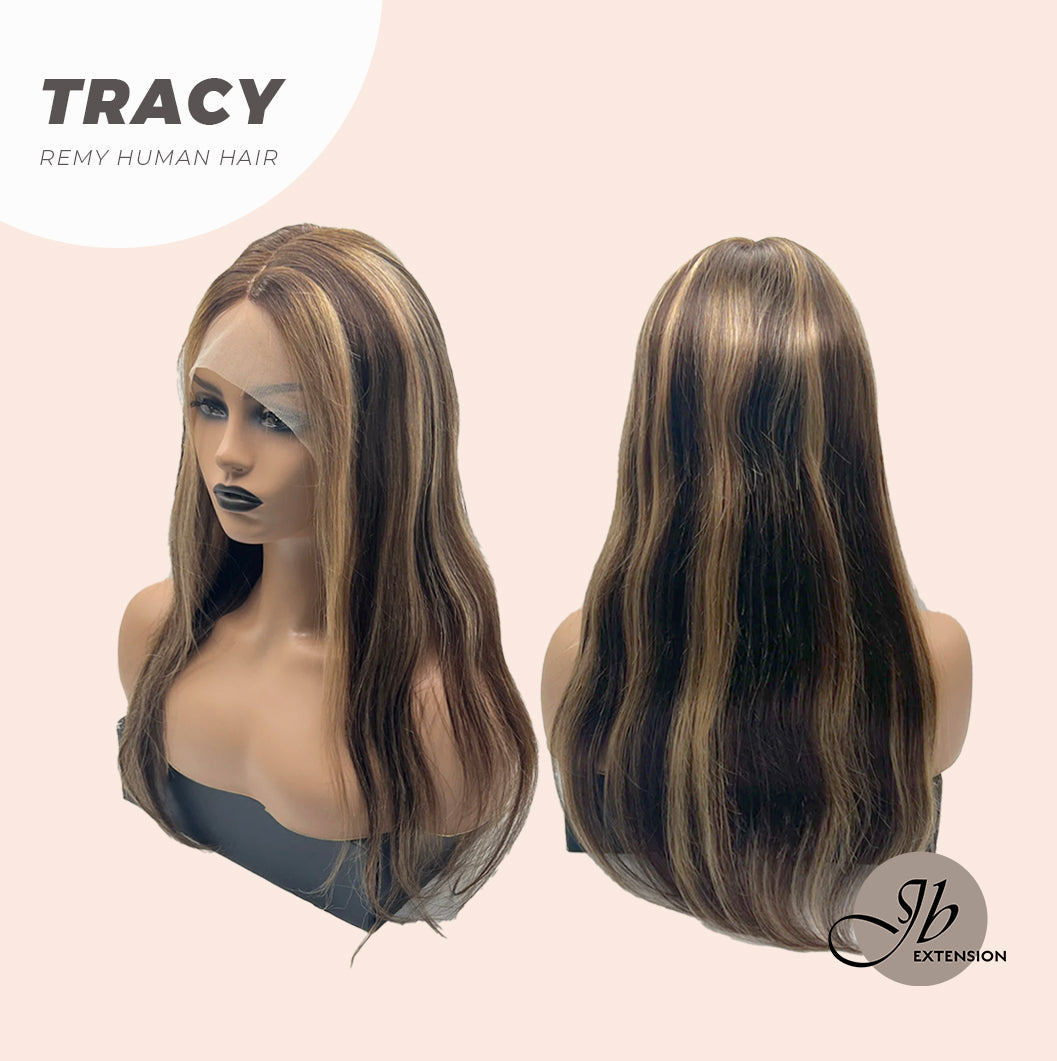 JBEXTENSION 18 Inches Straight Dark Brown With Highlight TRACY Women Wig REAL (GLUELESS)