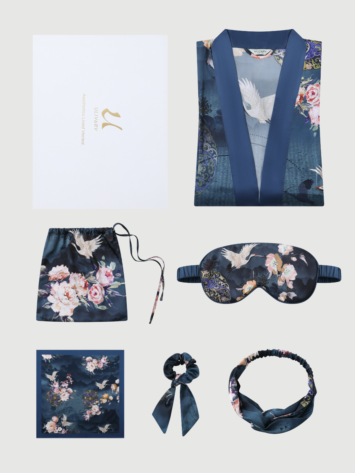 Short Kimono Robe Crane