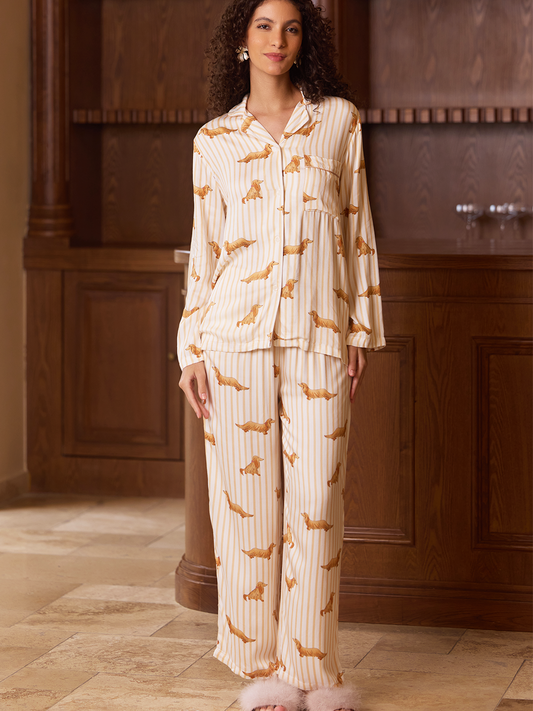 Honey Stripe Puppy Pajama Set