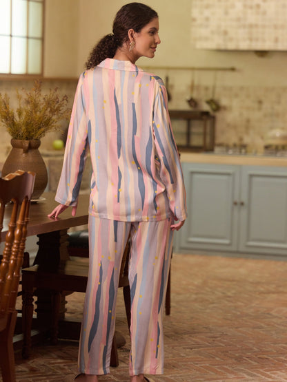 Vintage Oil Painting Stripe Pajama Set