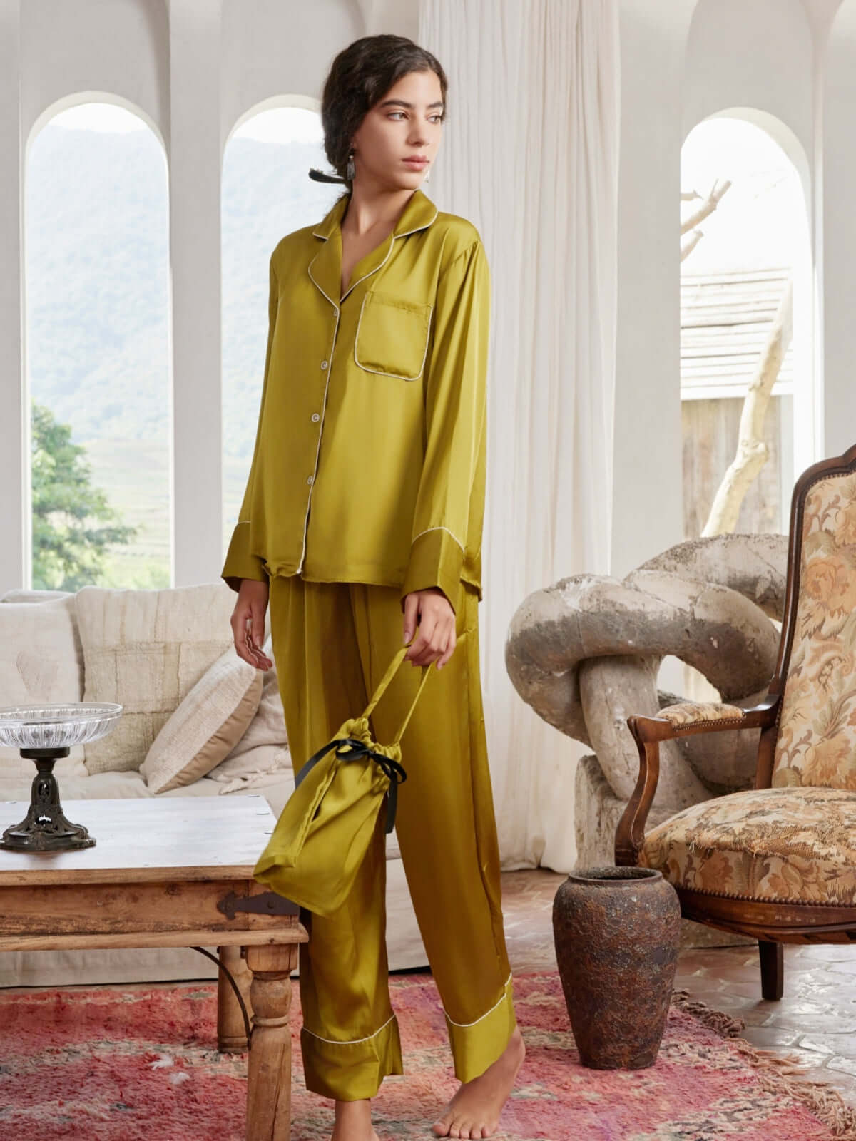 Luxury Lapel Pajama Set 3Pcs