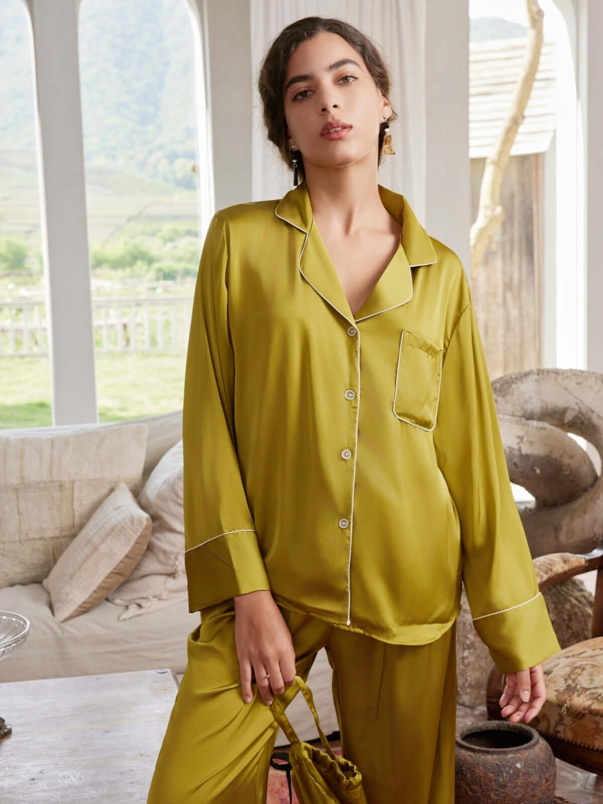 Luxury Lapel Pajama Set 3Pcs