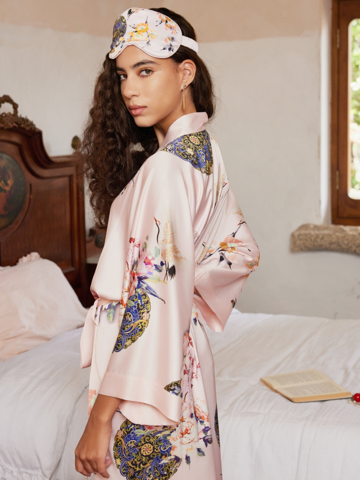 Garden Crane Blush Kimono Robe