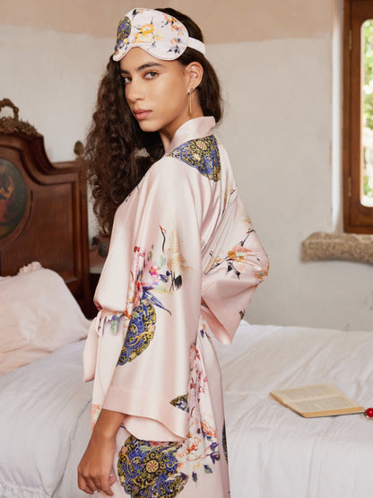 Garden Crane Blush Kimono Robe