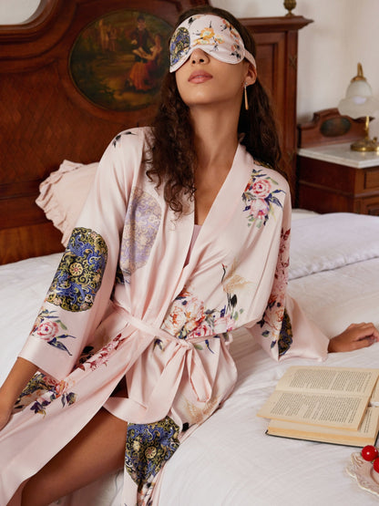 Garden Crane Blush Kimono Robe