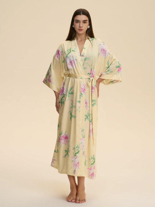 Soft Yellow Blossom Kimono Robe