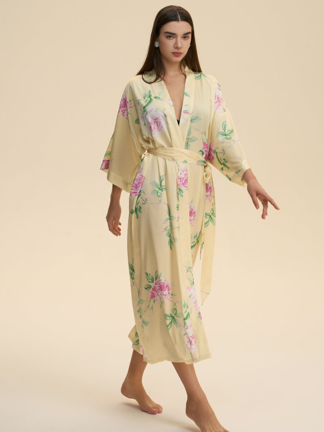 Soft Yellow Blossom Kimono Robe