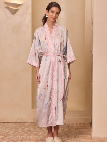 Purple Magpie & Plum Blossom Kimono Robe