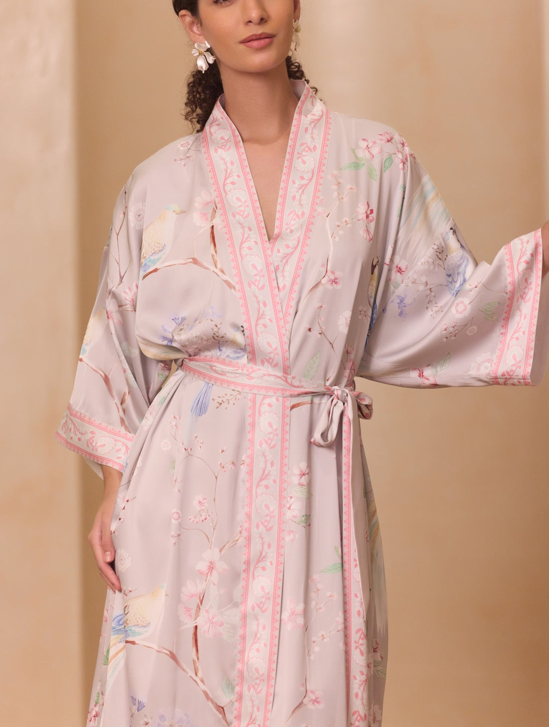 Purple Magpie & Plum Blossom Kimono Robe