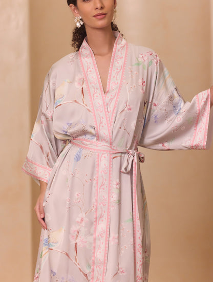 Purple Magpie & Plum Blossom Kimono Robe