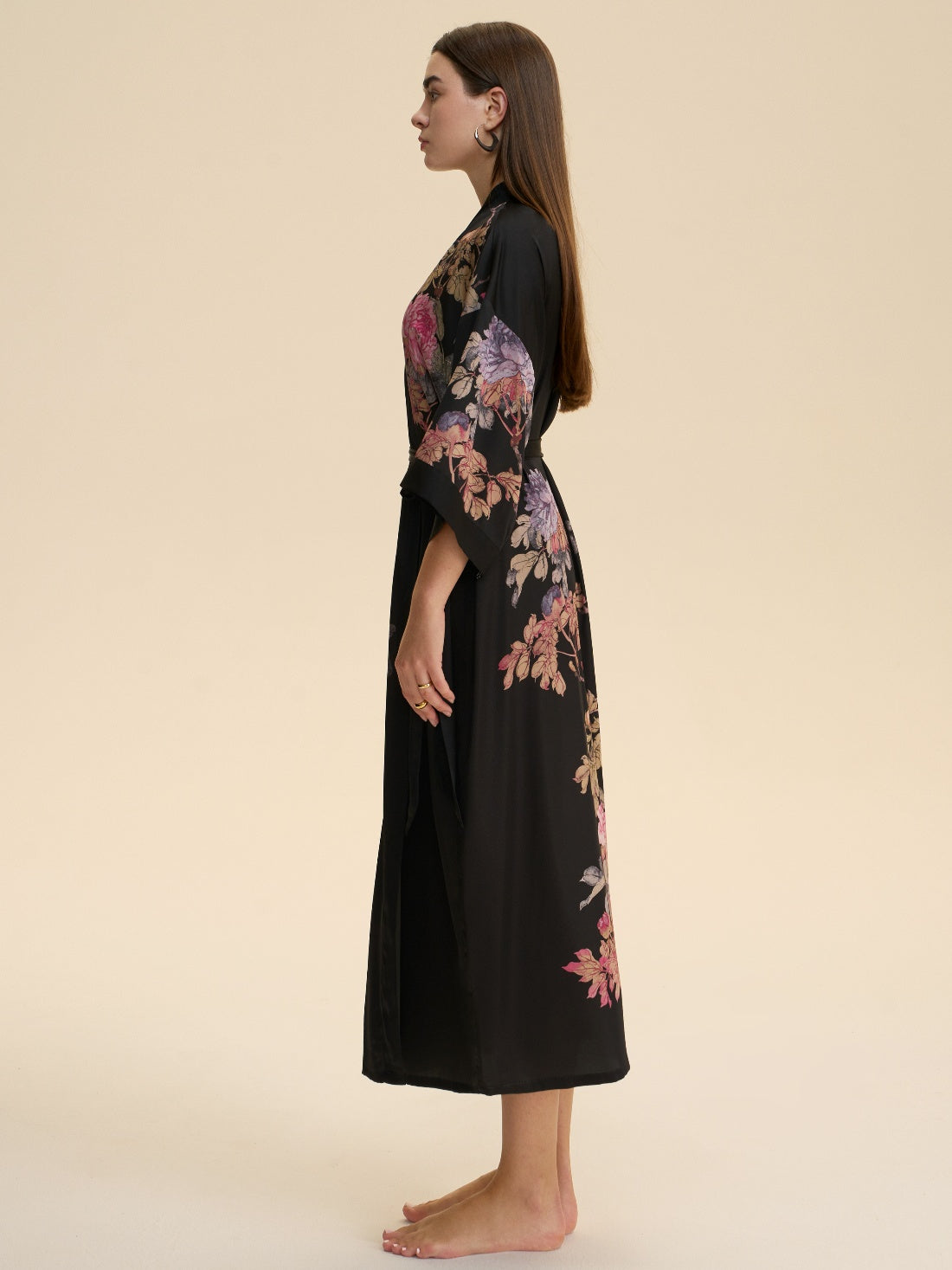 Black Peony Elegance Kimono Robe