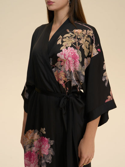Black Peony Elegance Kimono Robe