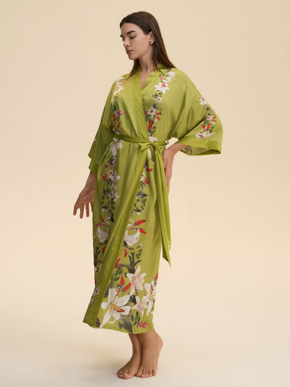 Green Lily Blossom Kimono Robe