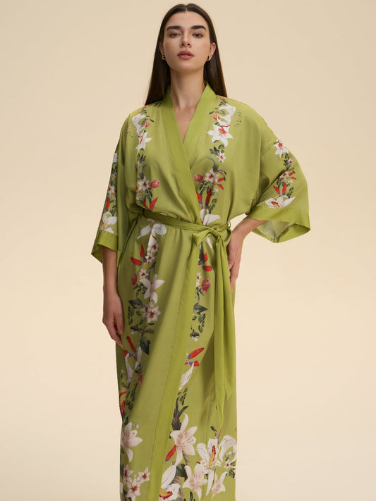 Green Lily Blossom Kimono Robe