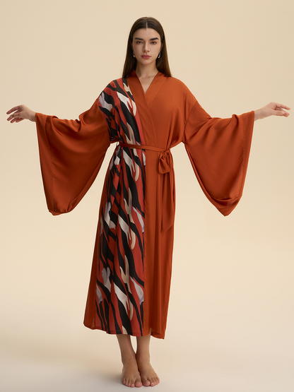 Deep Crimson Wave Kimono Robe