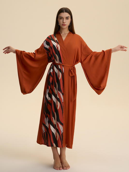 Deep Crimson Wave Kimono Robe