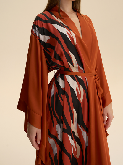 Deep Crimson Wave Kimono Robe