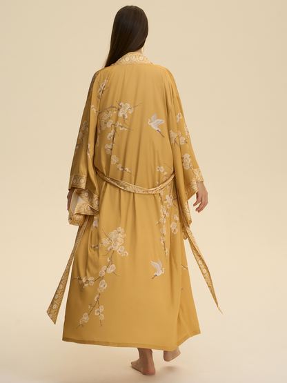Golden Crane & Plum Blossom Kimono Robe