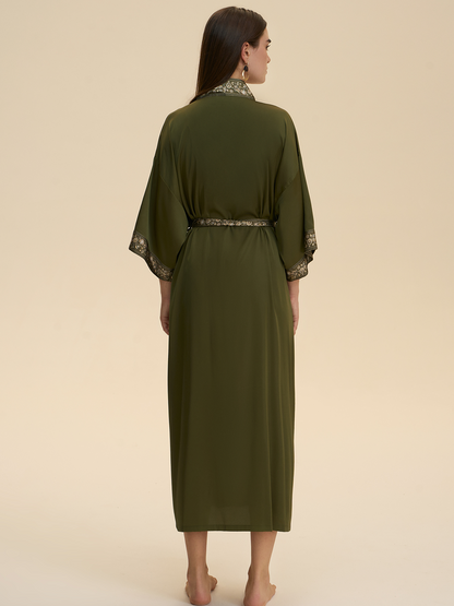 Green Embellished Flower Kimono Robe