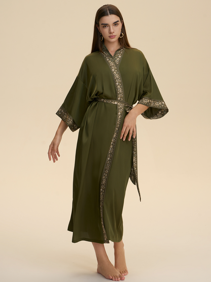 Green Embellished Flower Kimono Robe
