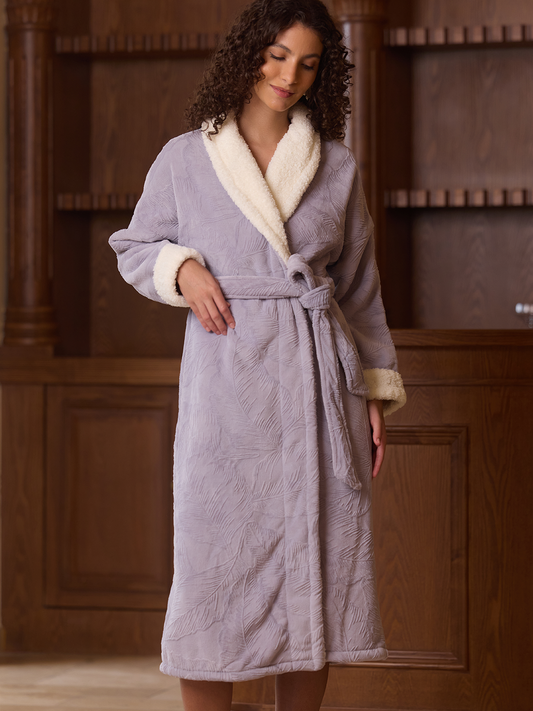 Lavender Jacquard Plush Kimono Robe