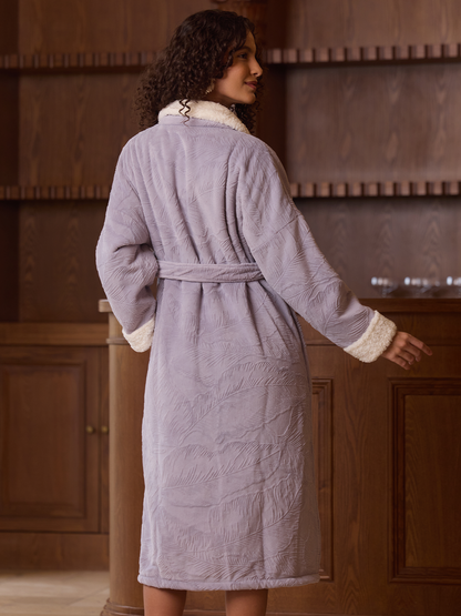 Lavender Jacquard Plush Kimono Robe