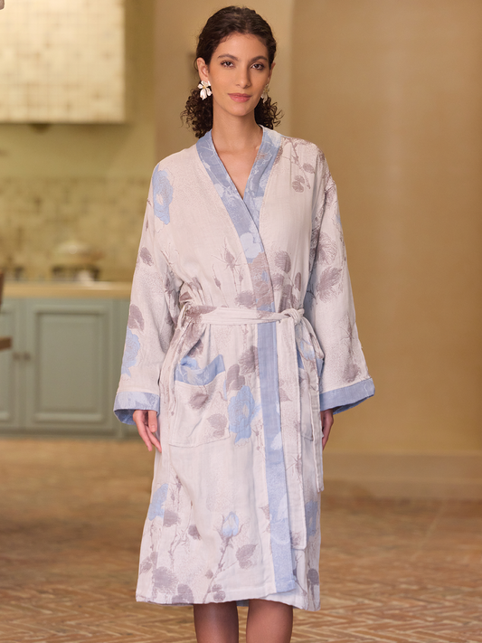 Blue Rose Cotton Kimono Robe