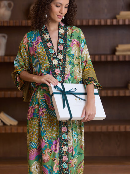 Green Phoenix Bloom Cotton Kimono Robe
