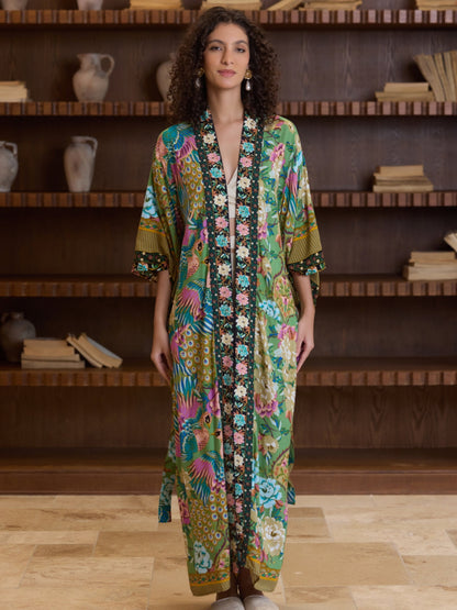 Green Phoenix Bloom Cotton Kimono Robe