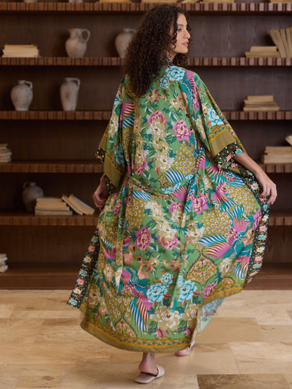 Green Phoenix Bloom Cotton Kimono Robe
