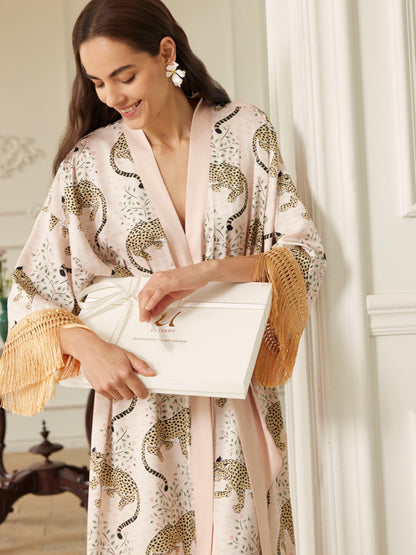 Pink Leopard Tassel Kimono Robe