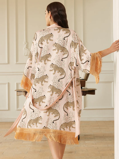 Pink Leopard Tassel Kimono Robe