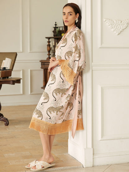 Pink Leopard Tassel Kimono Robe
