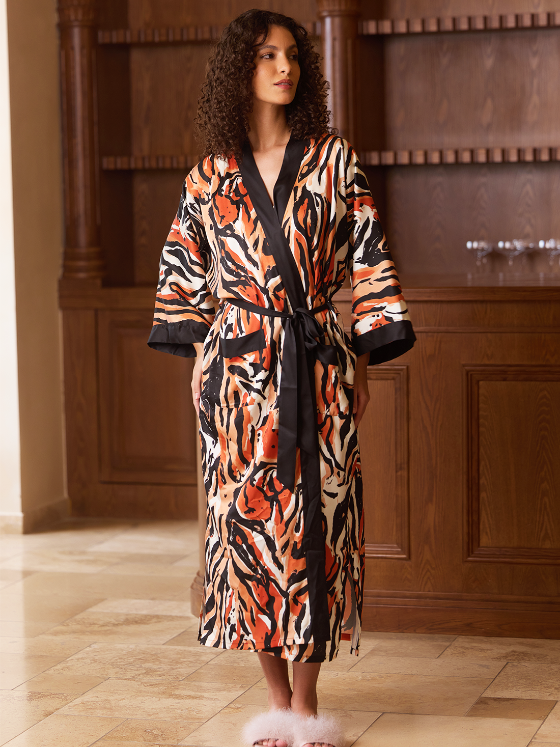 Abstract Zebra Print Kimono Robe