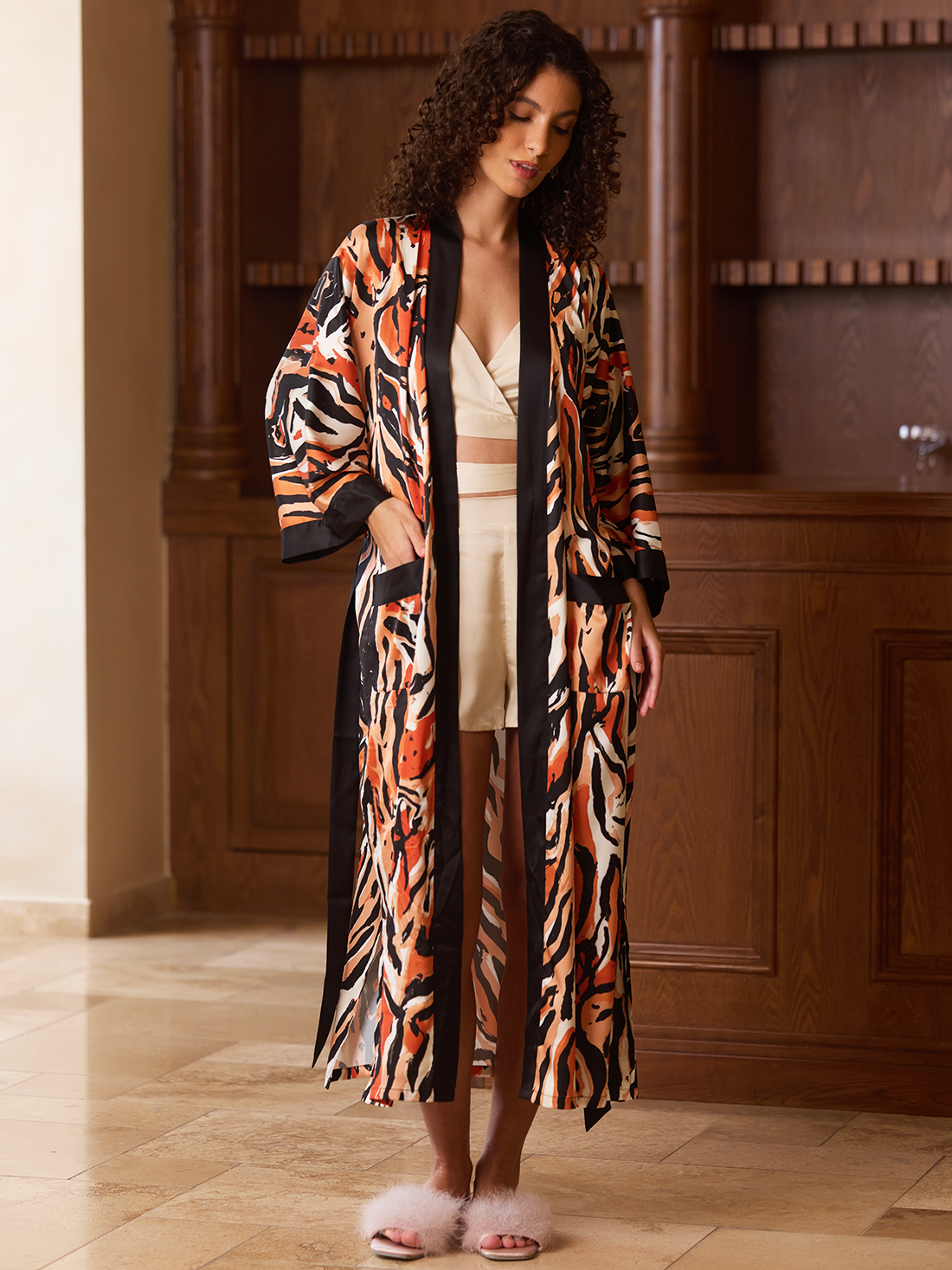 Abstract Zebra Print Kimono Robe