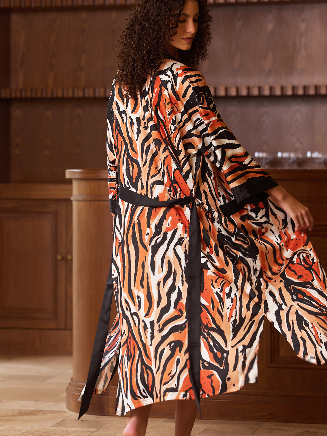 Abstract Zebra Print Kimono Robe