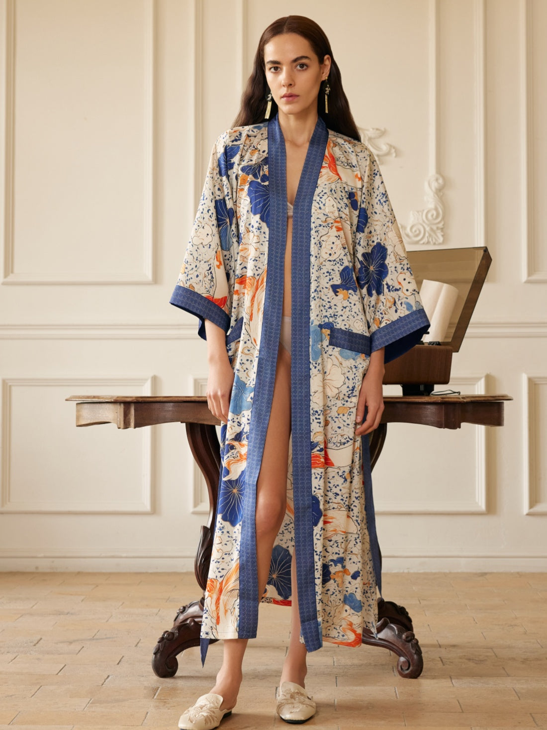 Koi & Lotus Dreamscape Kimono Robe with Elegant Pockets