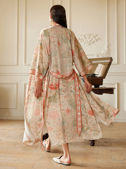 Dunhuang Celestial Herb Long Kimono Robe with Pocket