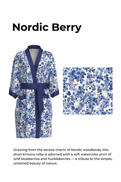 Nordic Berry Short Kimono Robe with Pockets