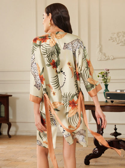 Orange Leopard Short Kimono Robe