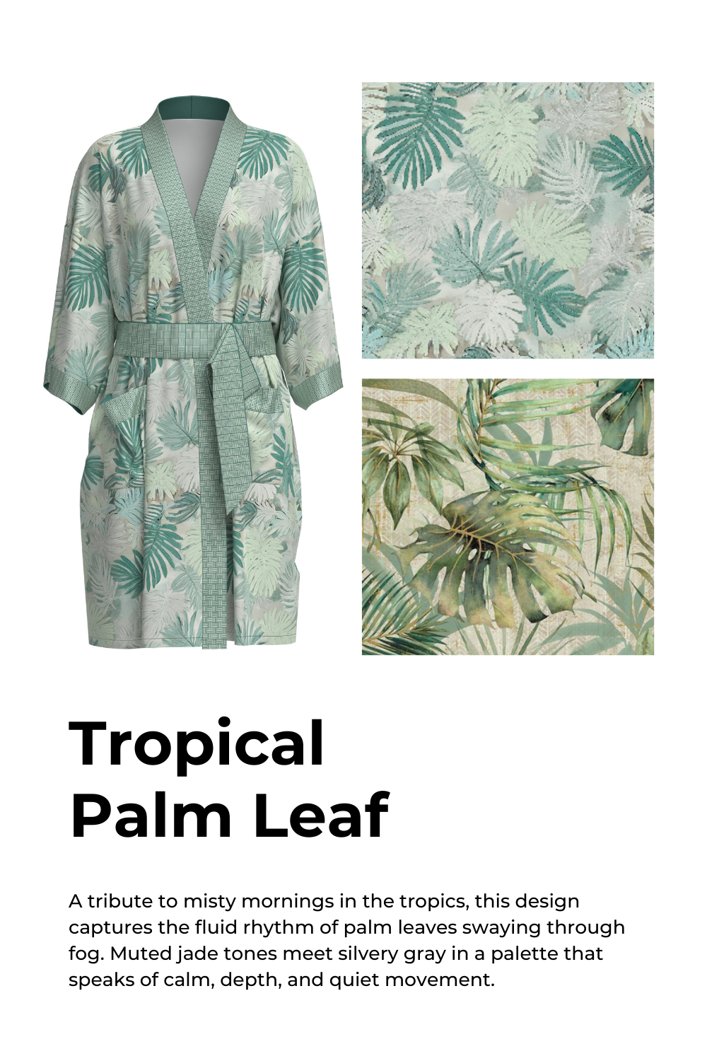 Tropical Palm Leaf Short Robe with Pockets
