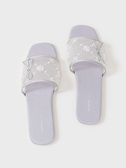 Embroidered Satin Bow House Slippers