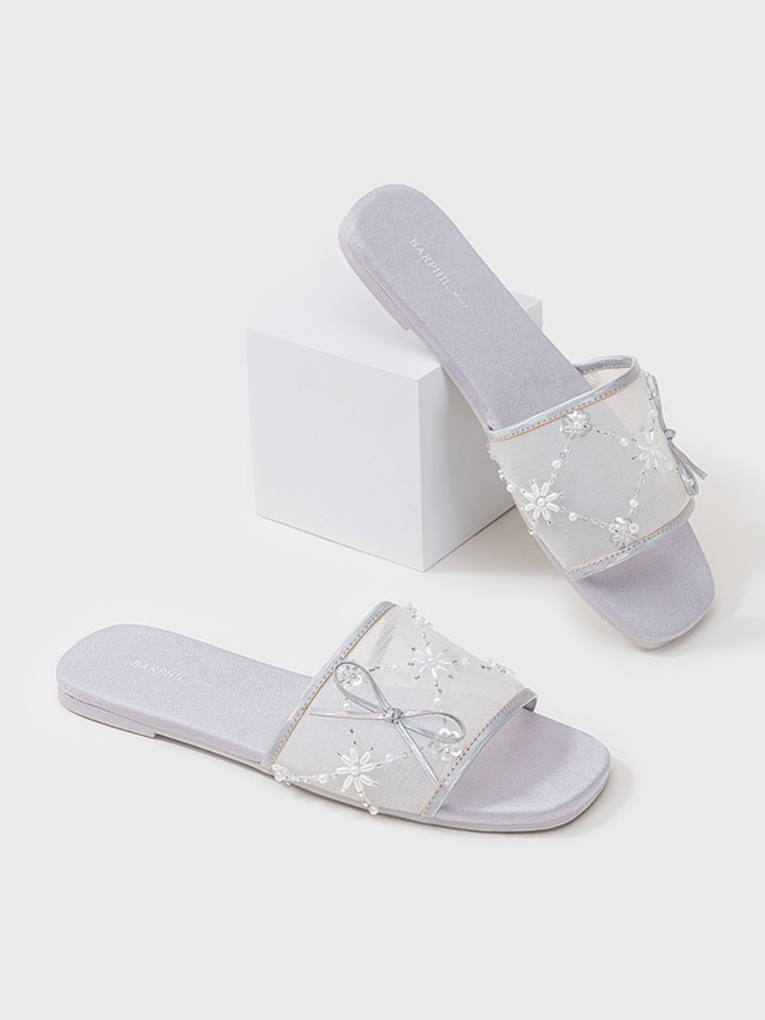 Embroidered Satin Bow House Slippers