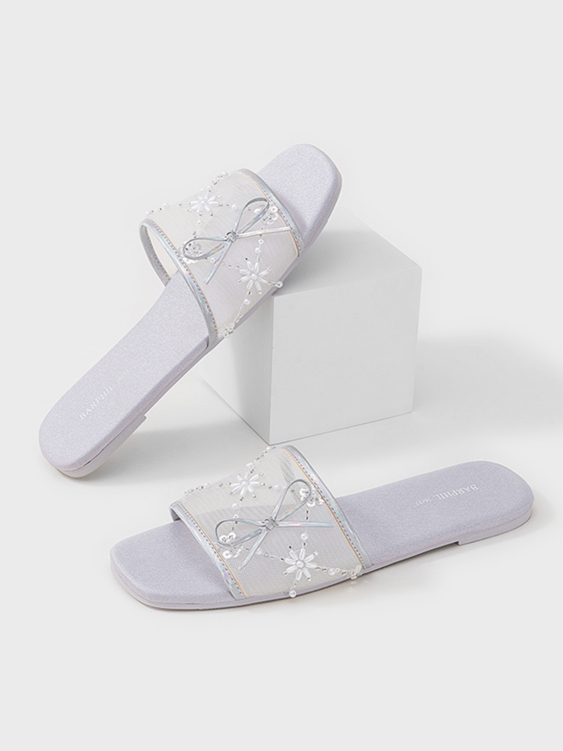 Embroidered Satin Bow House Slippers