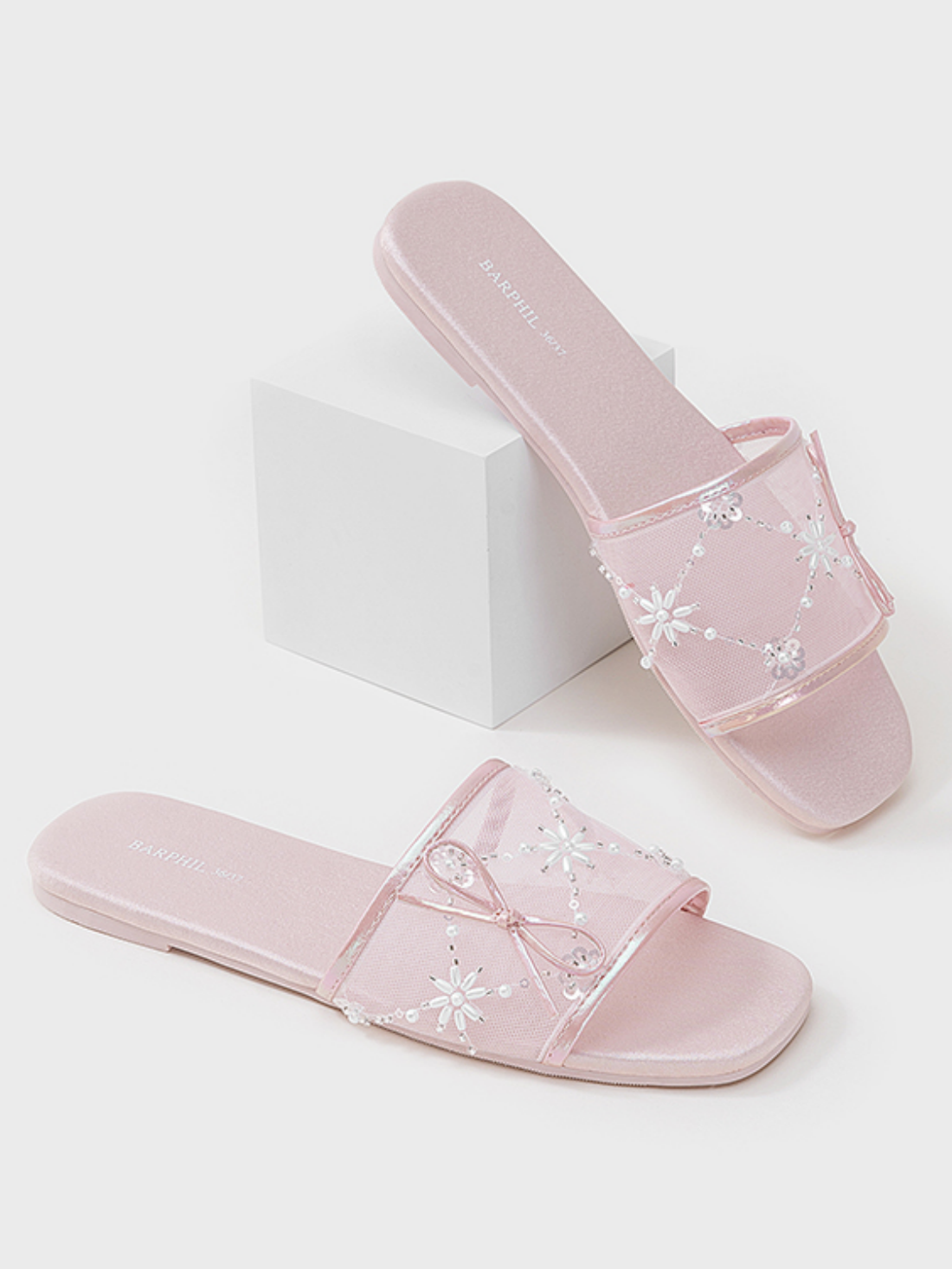 Embroidered Satin Bow House Slippers