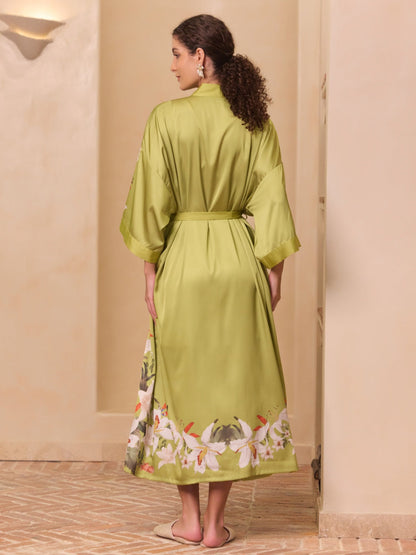 Green Lily Blossom Kimono Robe