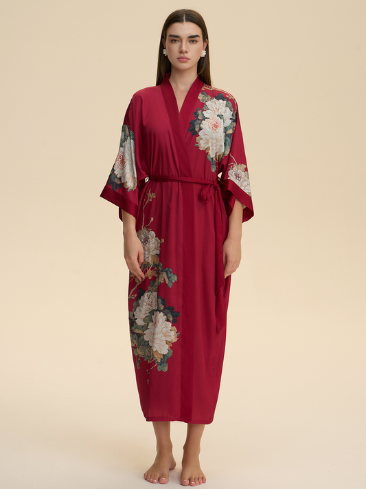 Crimson Floral Bloom Kimono Robe
