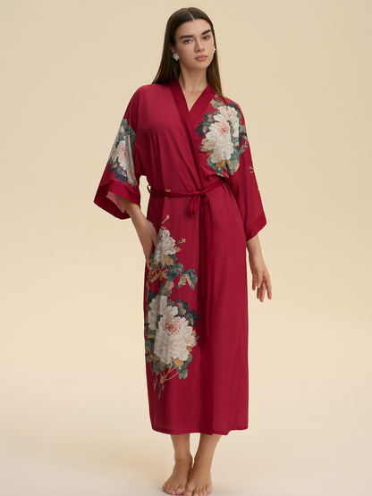 Crimson Floral Bloom Kimono Robe