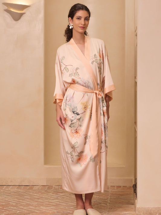 Soft Orange Garden Kimono Robe
